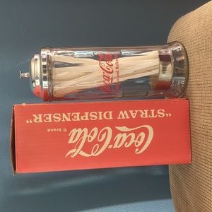 Vintage Diner Style Glass and Chrome Coca Cola Straw Dispenser/Holder 1992
